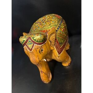 Hand Painted Wooden Elephant Figurine Indian Decor Home‎ Accent Statue